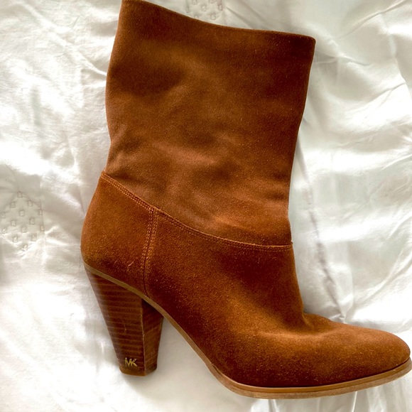 Michael Kors cognac booties with gold MK on heel- worn carefully - Picture 1 of 4